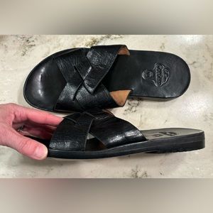 Calleen Cordero black leather sandals. Size 8. Woven slides.